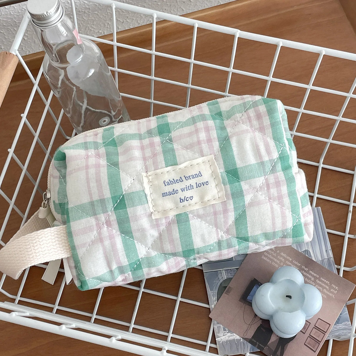 Vintage Quilted Cotton Floral Travel Makeup Cosmetic Bag For Women