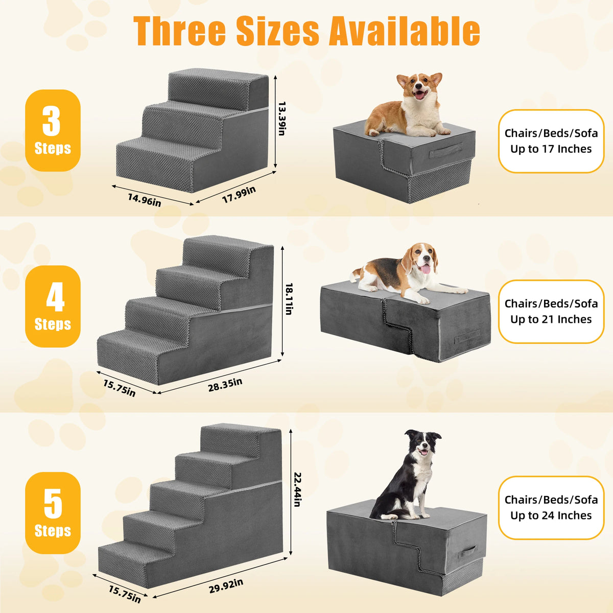 JHK Padded Foam Dog Stair Ramp With Non Slip Design
