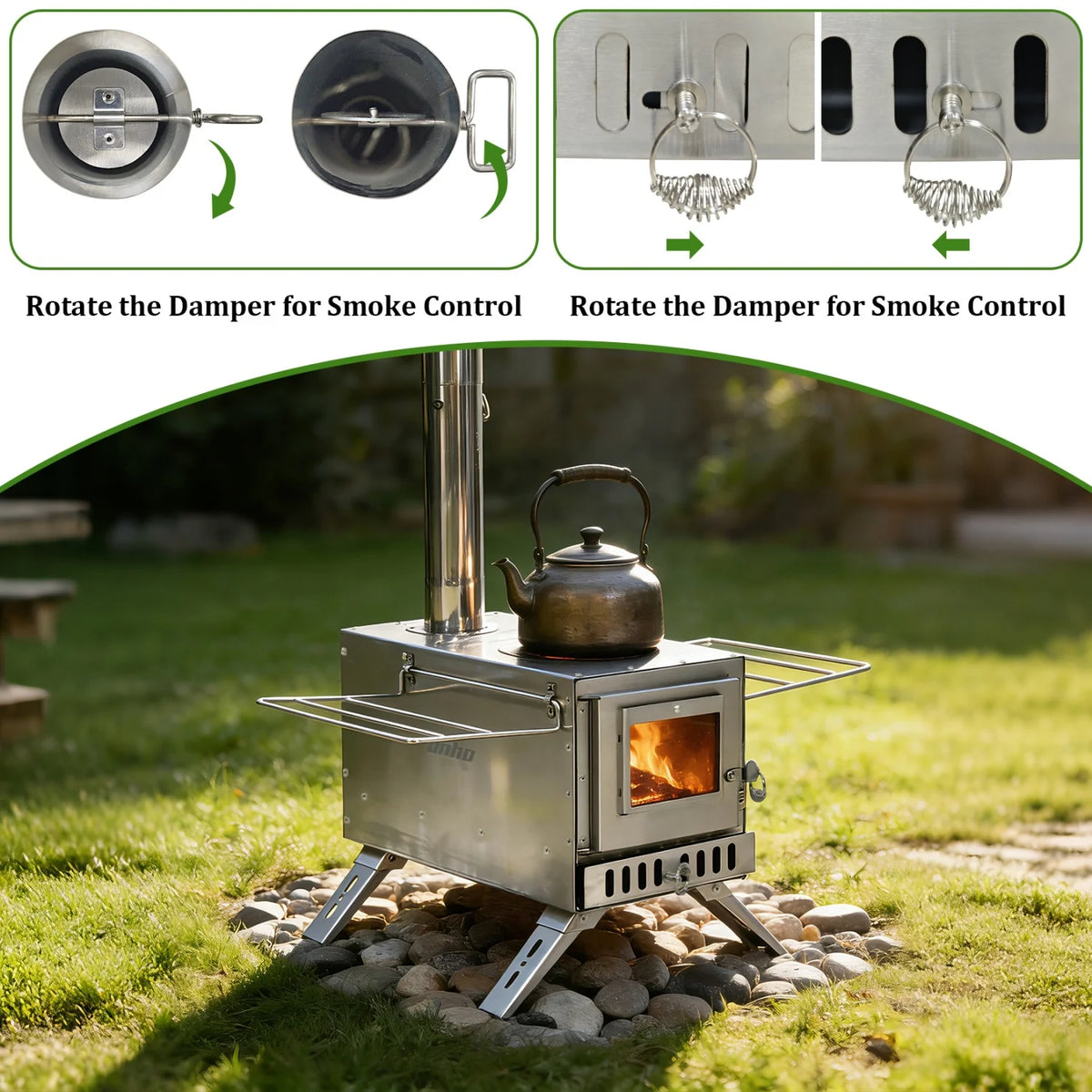Portable Stainless Steel Wood Heating and Cooking Camp Stove