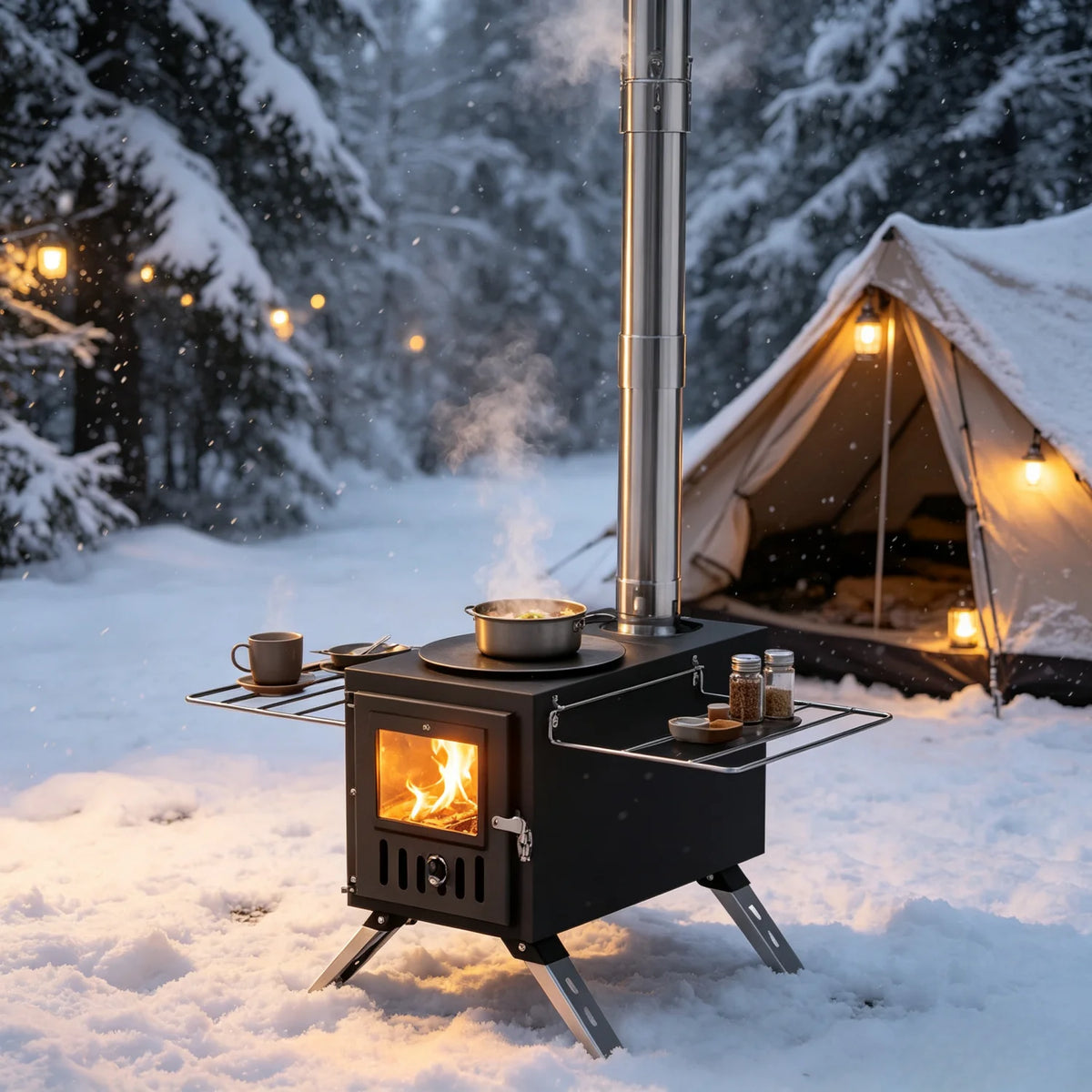 Portable Stainless Steel Wood Heating and Cooking Camp Stove