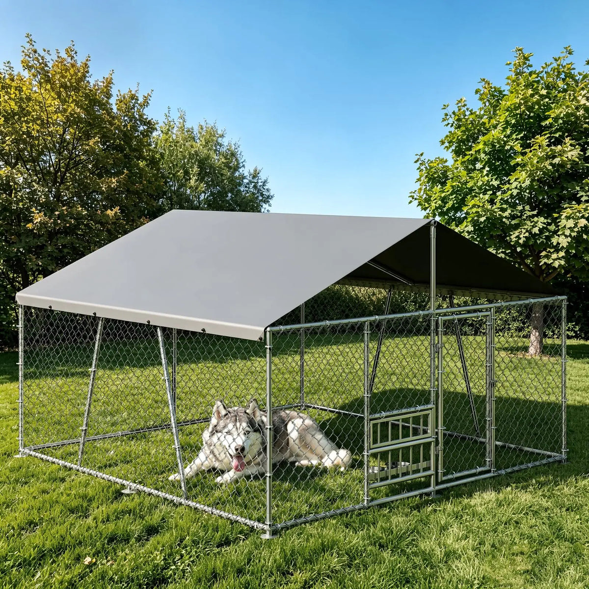 DishyKooker Heavy Duty Lockable Galvanized Outdoor Dog Kennel