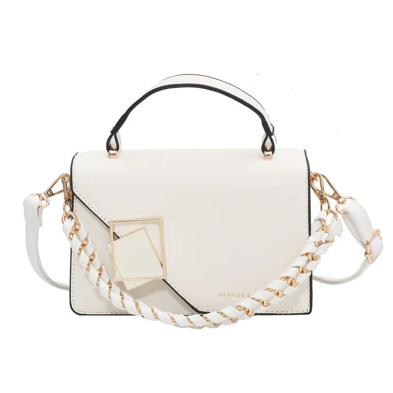 PU Leather Square Handbag With Chain Shoulder Strap Crossbody Bag