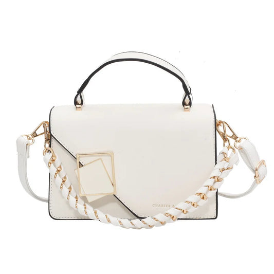 PU Leather Square Handbag With Chain Shoulder Strap Crossbody Bag