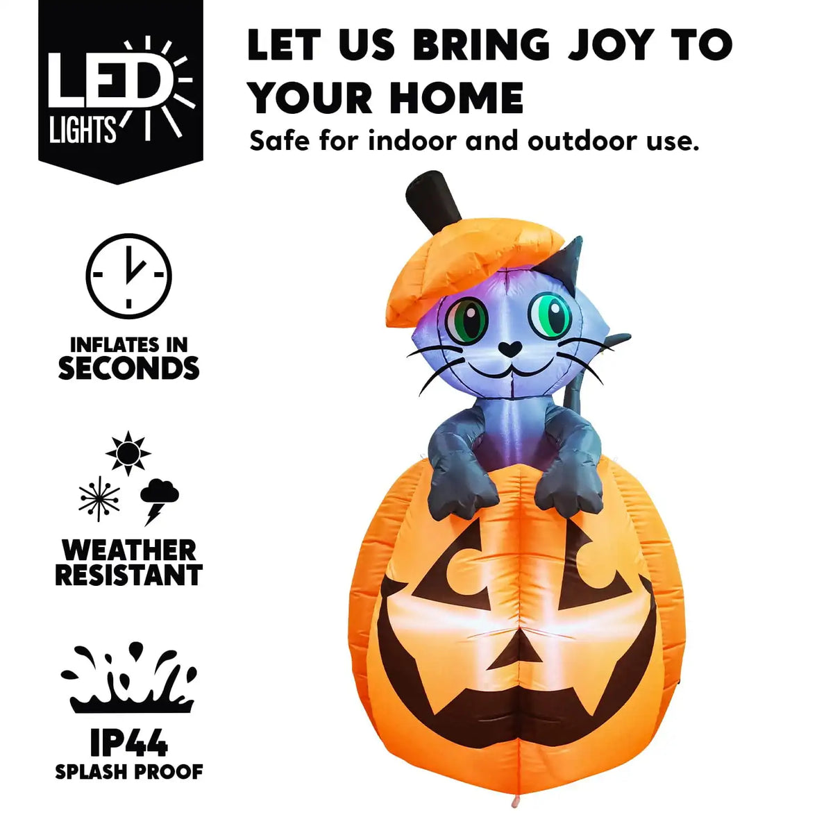 5 FT Tall Animated Kitty Cat Halloween Inflatable On Pumpkin Outdoor Decoration for Halloween Blow Up Yard Lawn Inflatables Gift