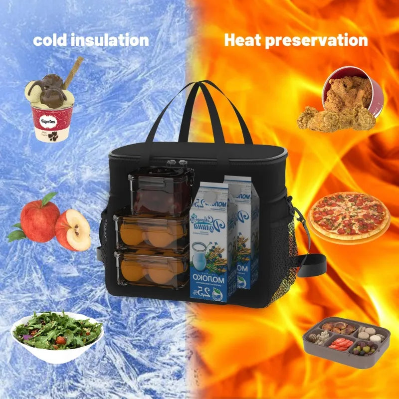 Insulated Leakproof Lunch Cooler Tote With Shoulder Strap And Pockets
