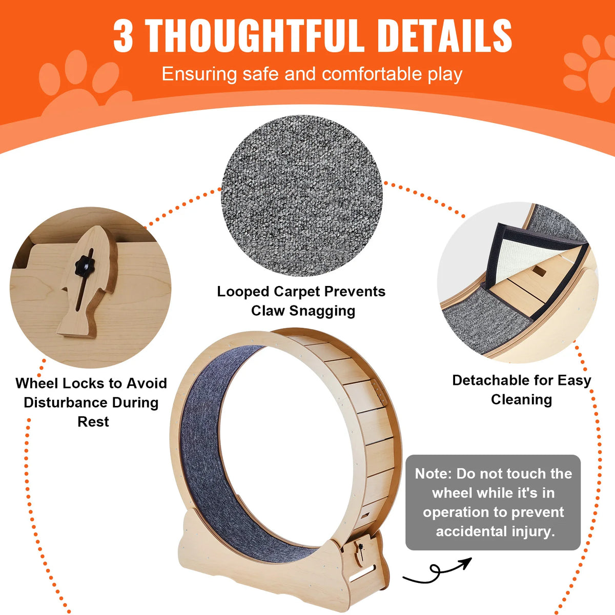 Wooden Cat Exercise Wheel With Detachable Scratching Pad