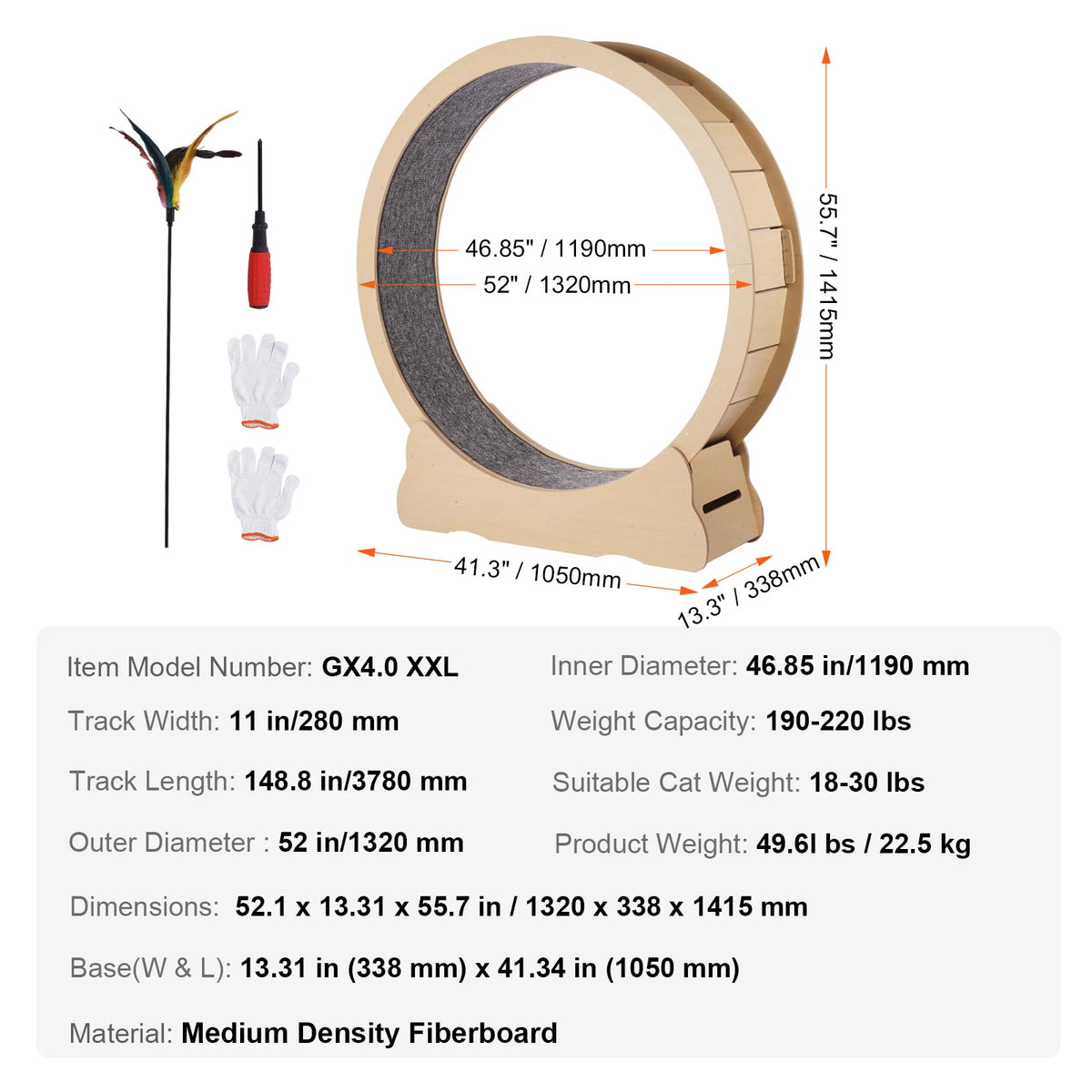 Wooden Cat Exercise Wheel With Detachable Scratching Pad
