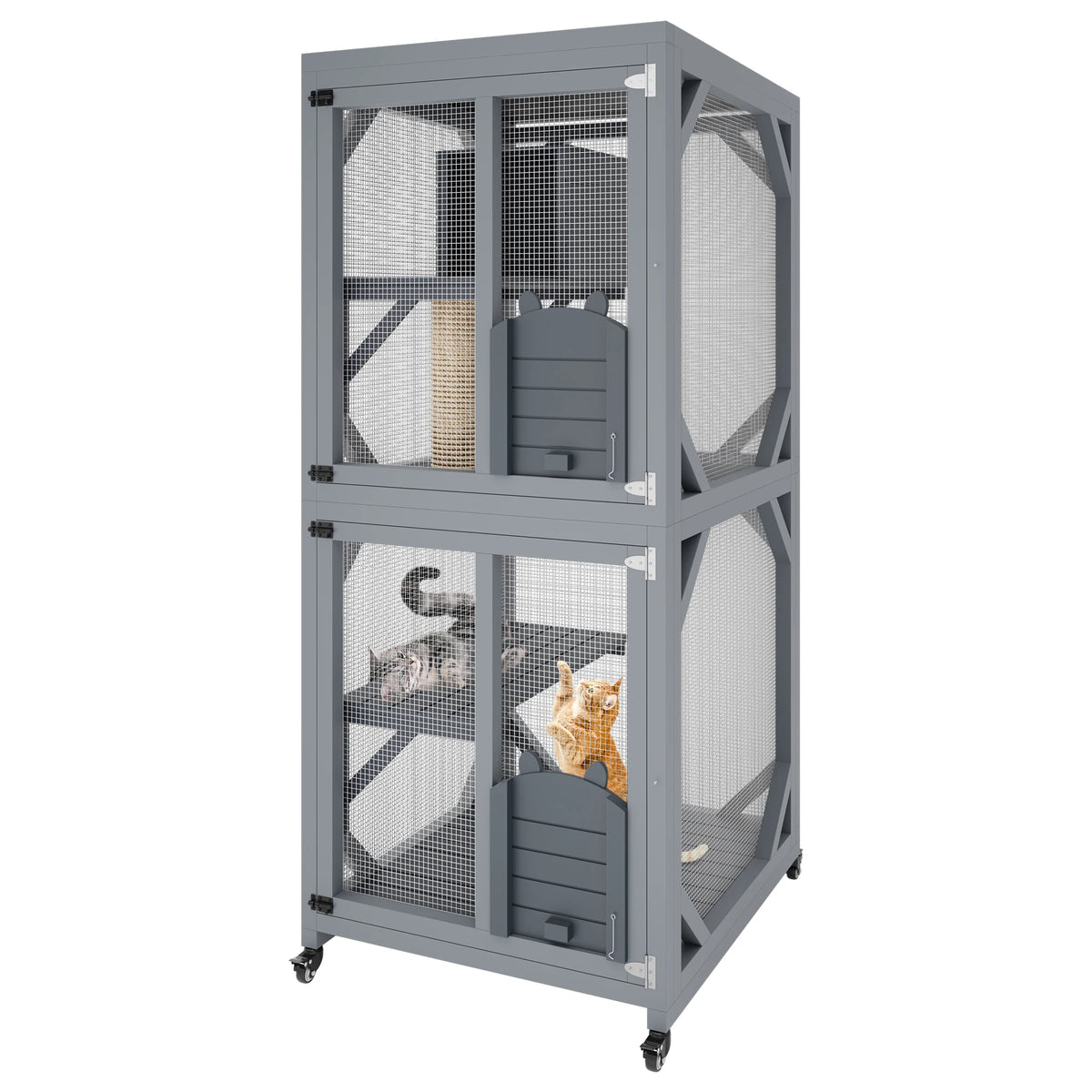 Portable Outdoor Cat Enclosure With Weatherproof Roof Lockable Wheels Catio