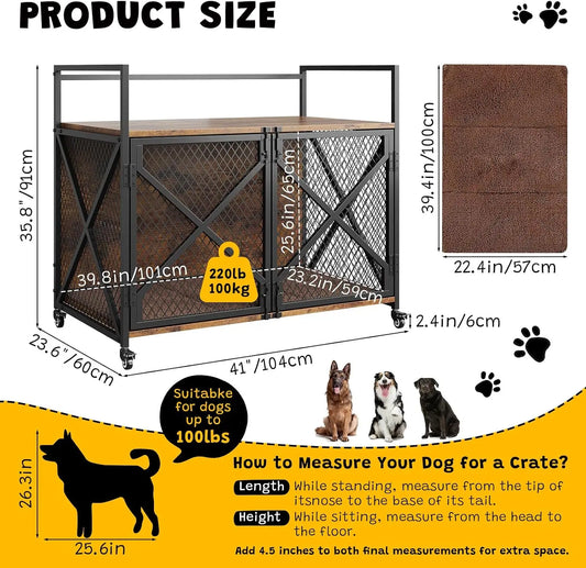 Garvee Heavy Duty Metal Wooden Dog Crate With Double Doors