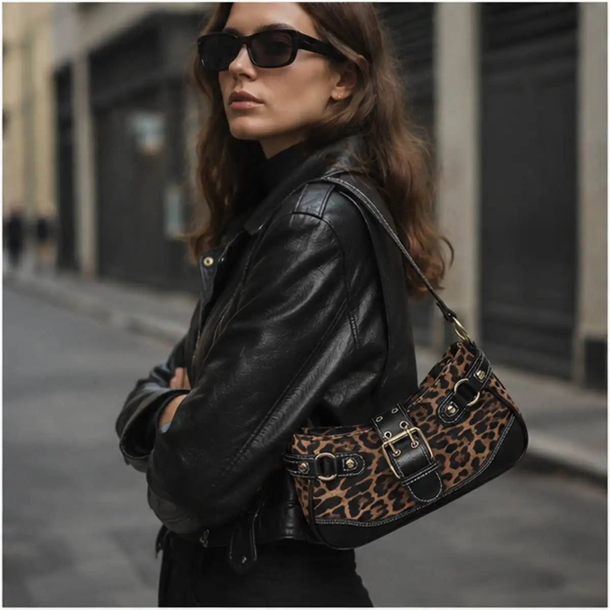 Classic Women Elegant Retro Buckle Nylon Splice Shoulder Bag