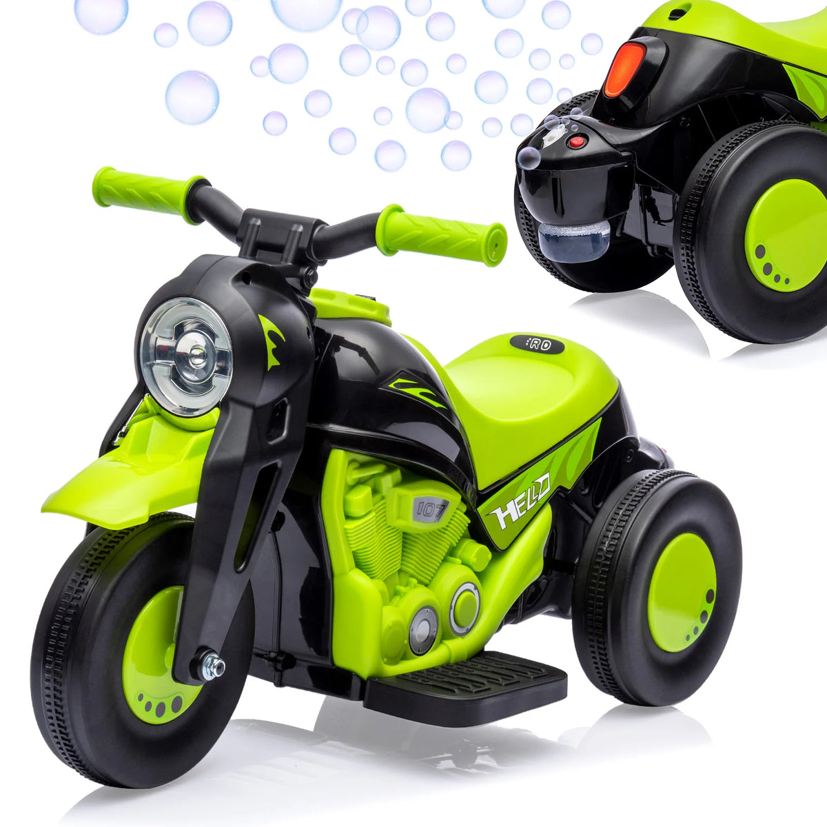 6V Kids Ride-on Bubble Motorcycle 3-Wheel Electric Toy w/LED Lights Music | 6V Rechargeable Battery, 1-Hour Playtime, Forward/Reverse Controls, LED Headlight, Music Player, 66lbs Capacity