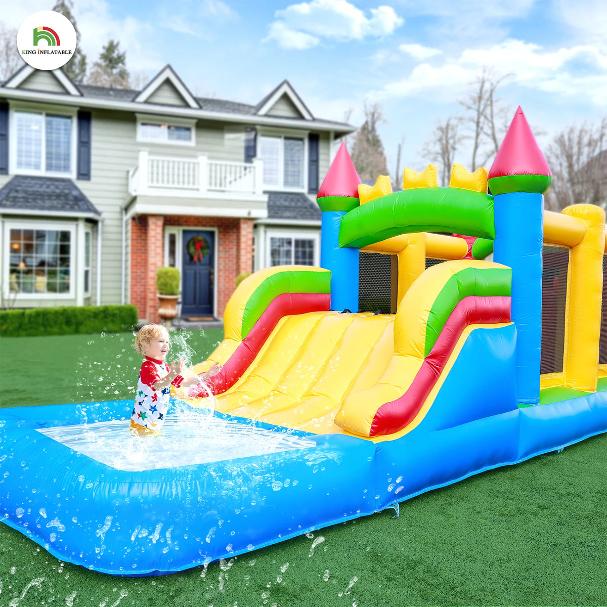 King Inflatable Macaroon Water Slide And Ball Pool Play Center