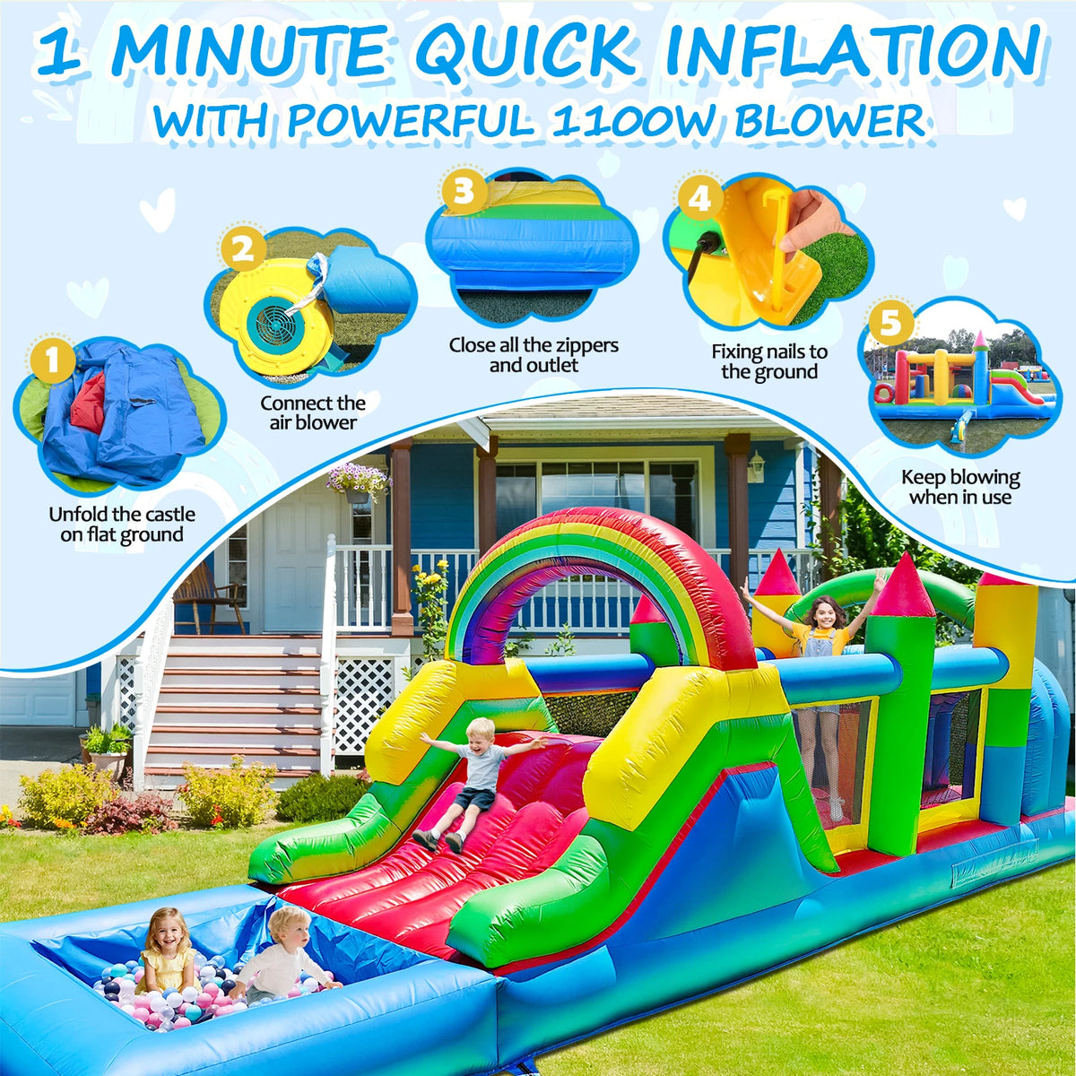 Inflatable bouncing bed Commercial Grade Inflatable Water Slide Dual Lane Castle with Pool Heavy Duty PVC Backyard Family Party