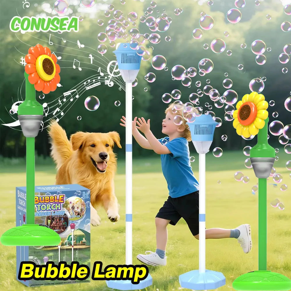 Electric Street Lamp Soap Bubble Machine Maker Automatic Sunflower Bubble Gun Outdoor Games for for Wedding Birthday Party Toys