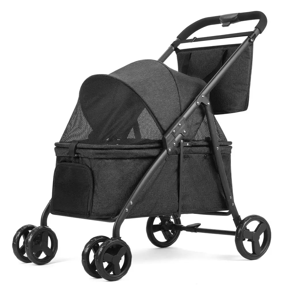 Double Capacity Foldable Pet Stroller With Heavy Duty Wheels