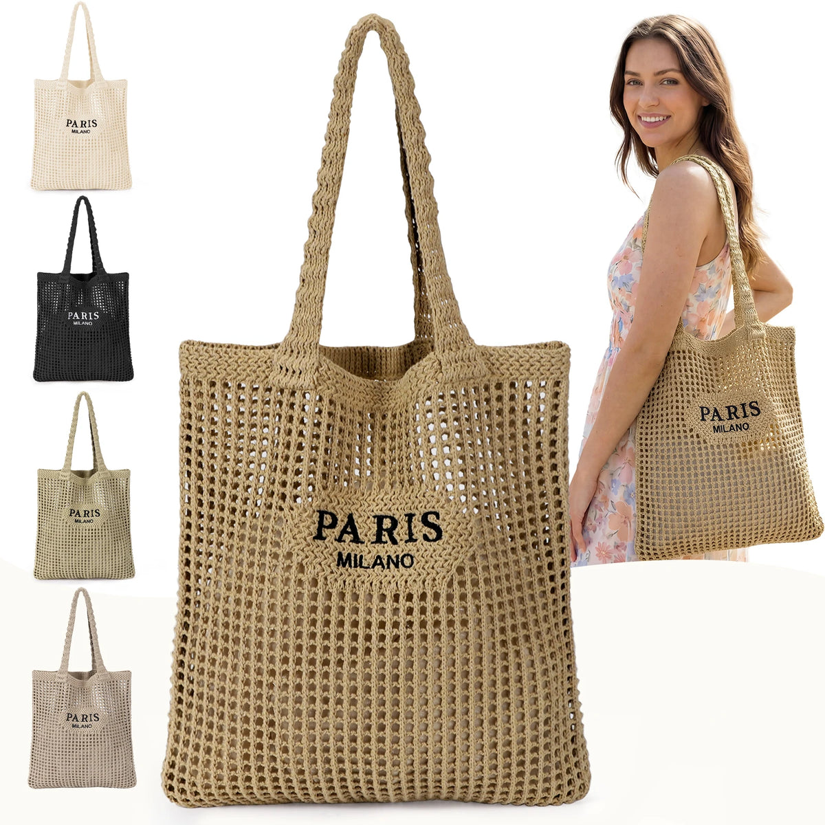 Hatisan Crochet Mesh Bohemian Tote Bag For Women Knit Purse