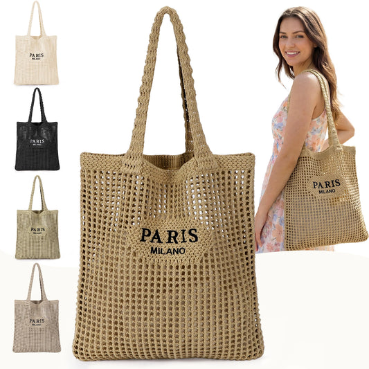 Hatisan Crochet Mesh Bohemian Tote Bag For Women Knit Purse