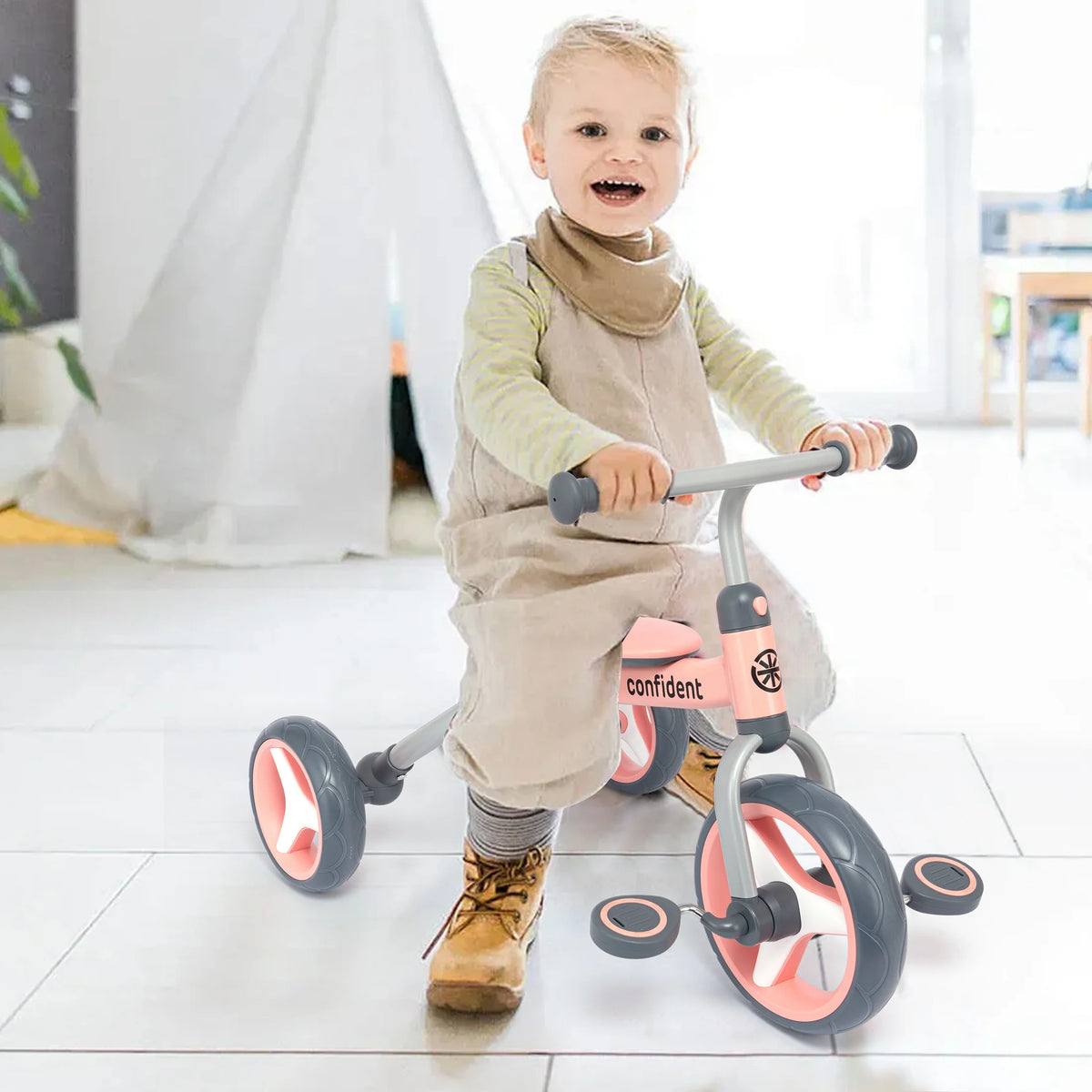 4 in 1 Toddler Tricycle & Balance Bike, Kids Ride On Toy with Detachable Pedals, Adjustable Seat, Indoor Outdoor Baby Trike for Boys Girls 1-4 Years Old, Birthday Gift