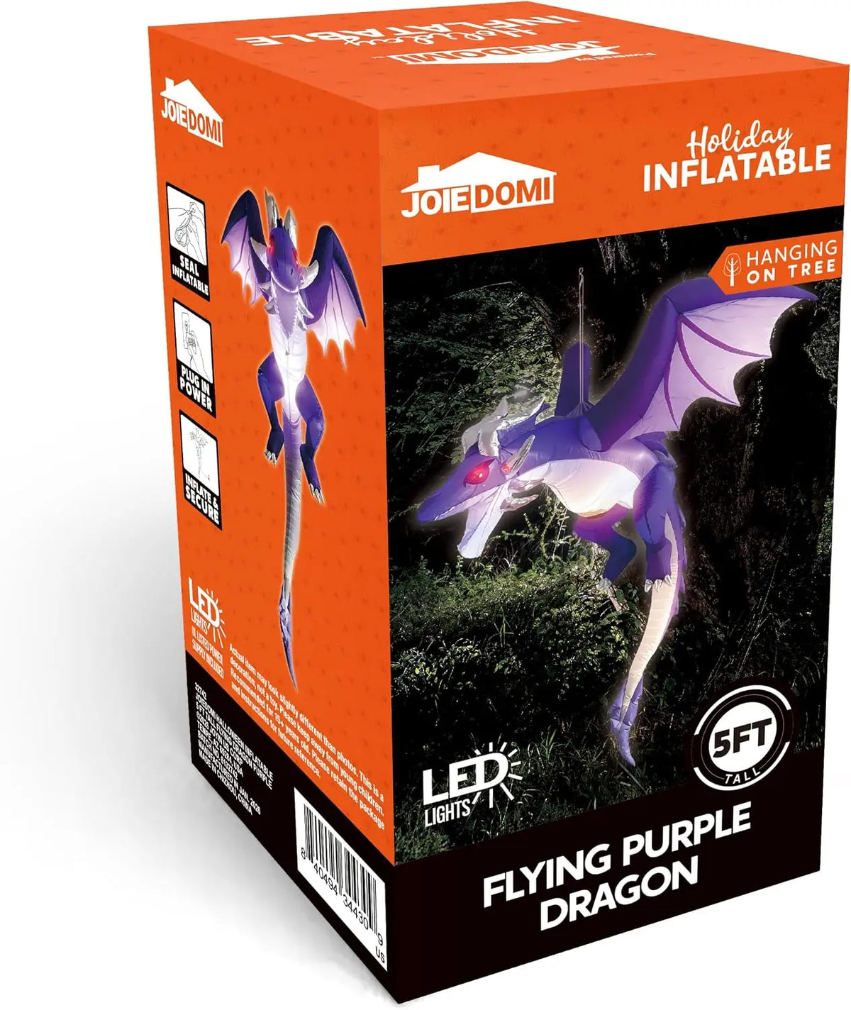 5FT Tall Halloween Inflatable Flying Purple Dragon Decoration with Built-in LED Lights Blow Up Flying Purple Dragon for Hanging Porch Tree Eave Yard Lawn Garden, Spooky Halloween Decor