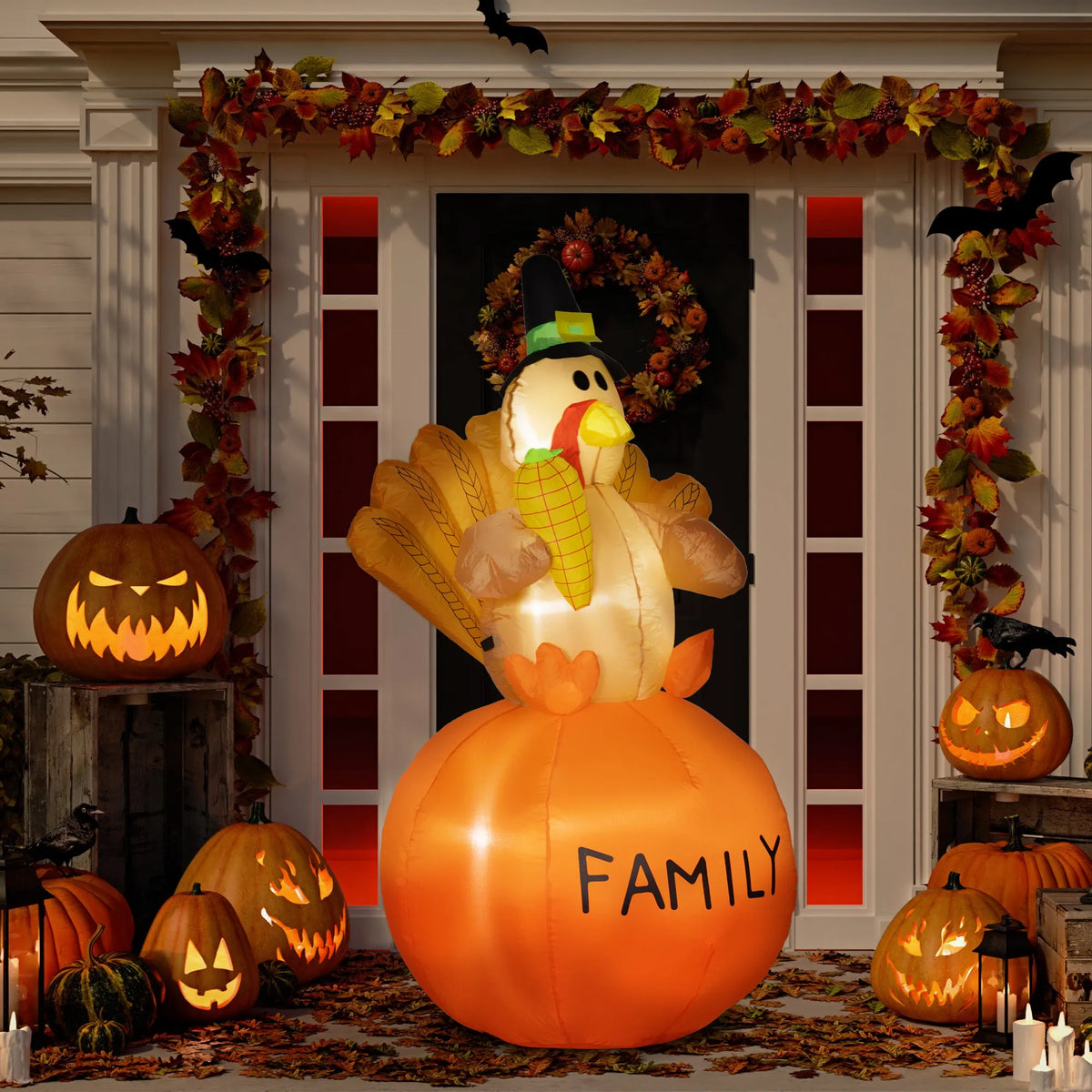 HOMCOM 4.9ft Inflatable Thanksgiving Decoration Turkey, Blow Up Outdoor LED Yard Display, Waterproof