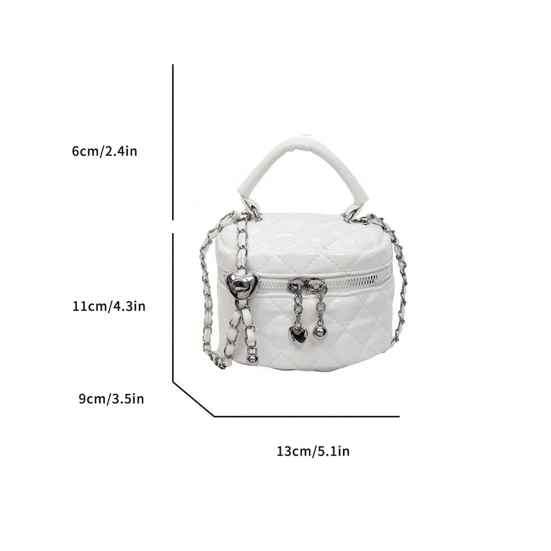 Quilted Metallic Crossbody Bag With Heart Charm Pendant