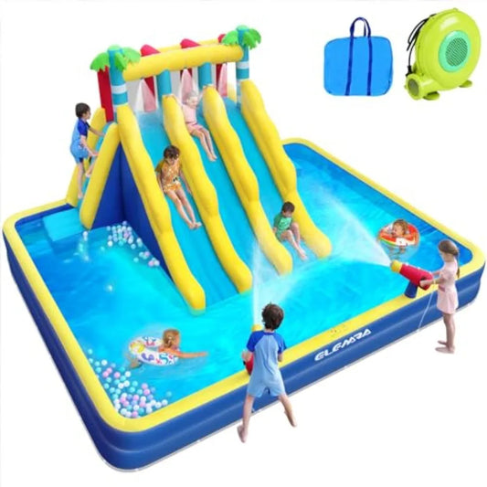 OLOEY Inflatable Water Slide With Climbing Wall And Pool