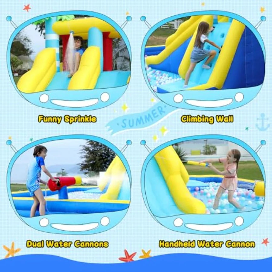 OLOEY Inflatable Water Slide With Climbing Wall And Pool