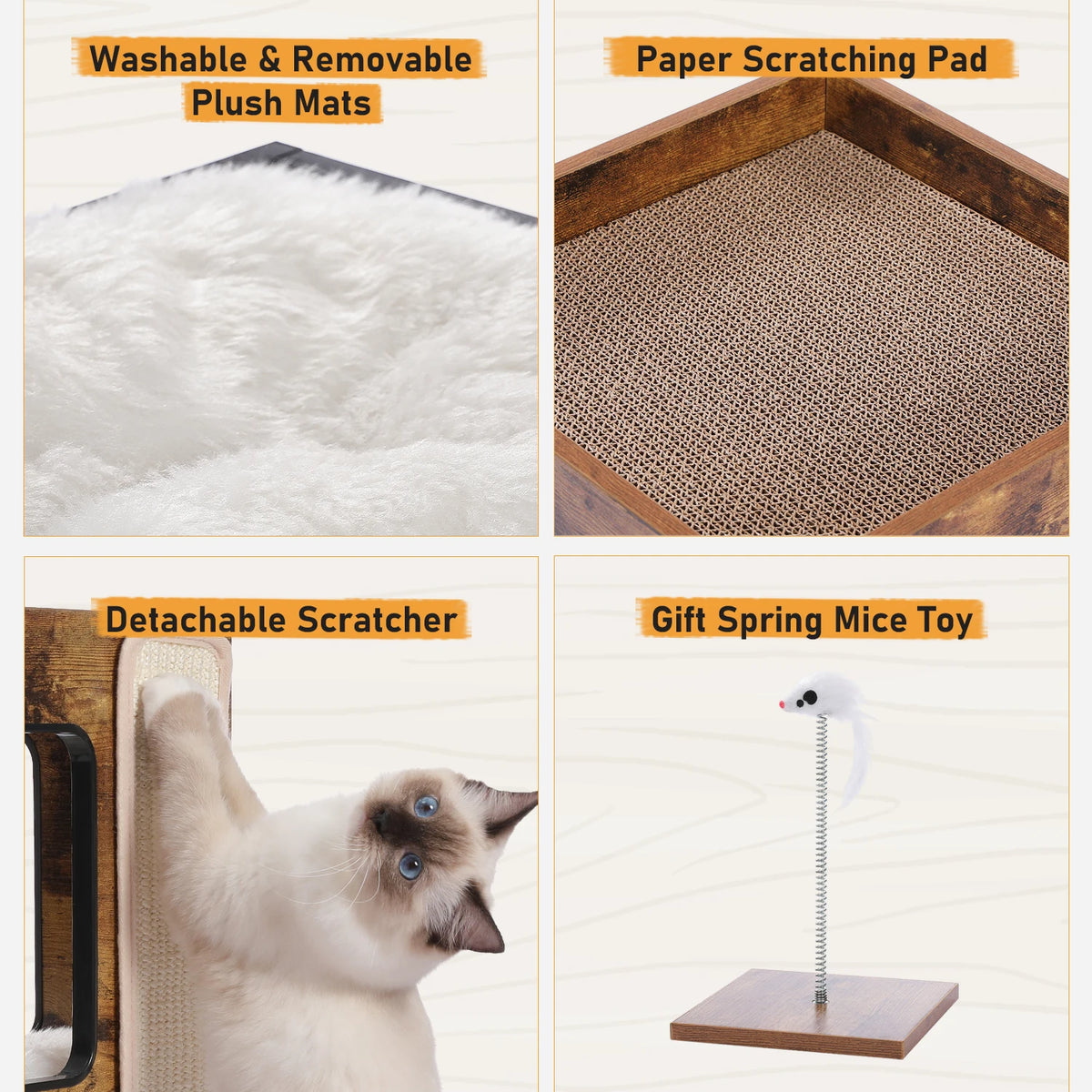 PAWZ Road Modern Wood Cat Condo With Removable Scratching Pad