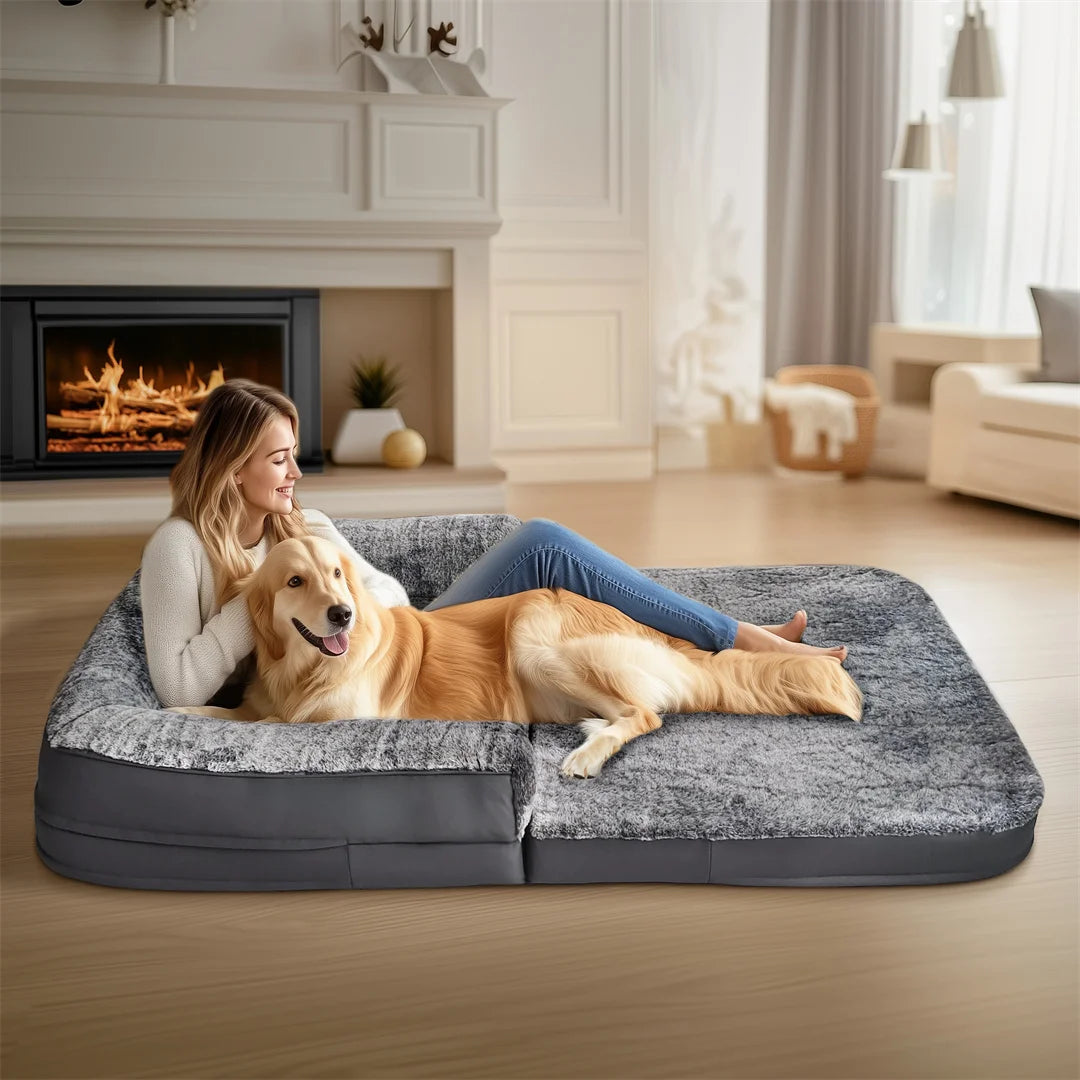 BINGOPAW Foldable Orthopedic Pet Bed With Removable Plush Cover
