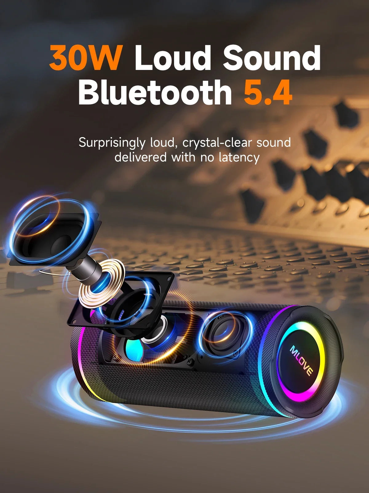 MLOVE E80 Portable Bluetooth Speaker IPX7 Waterproof RGB Lighting