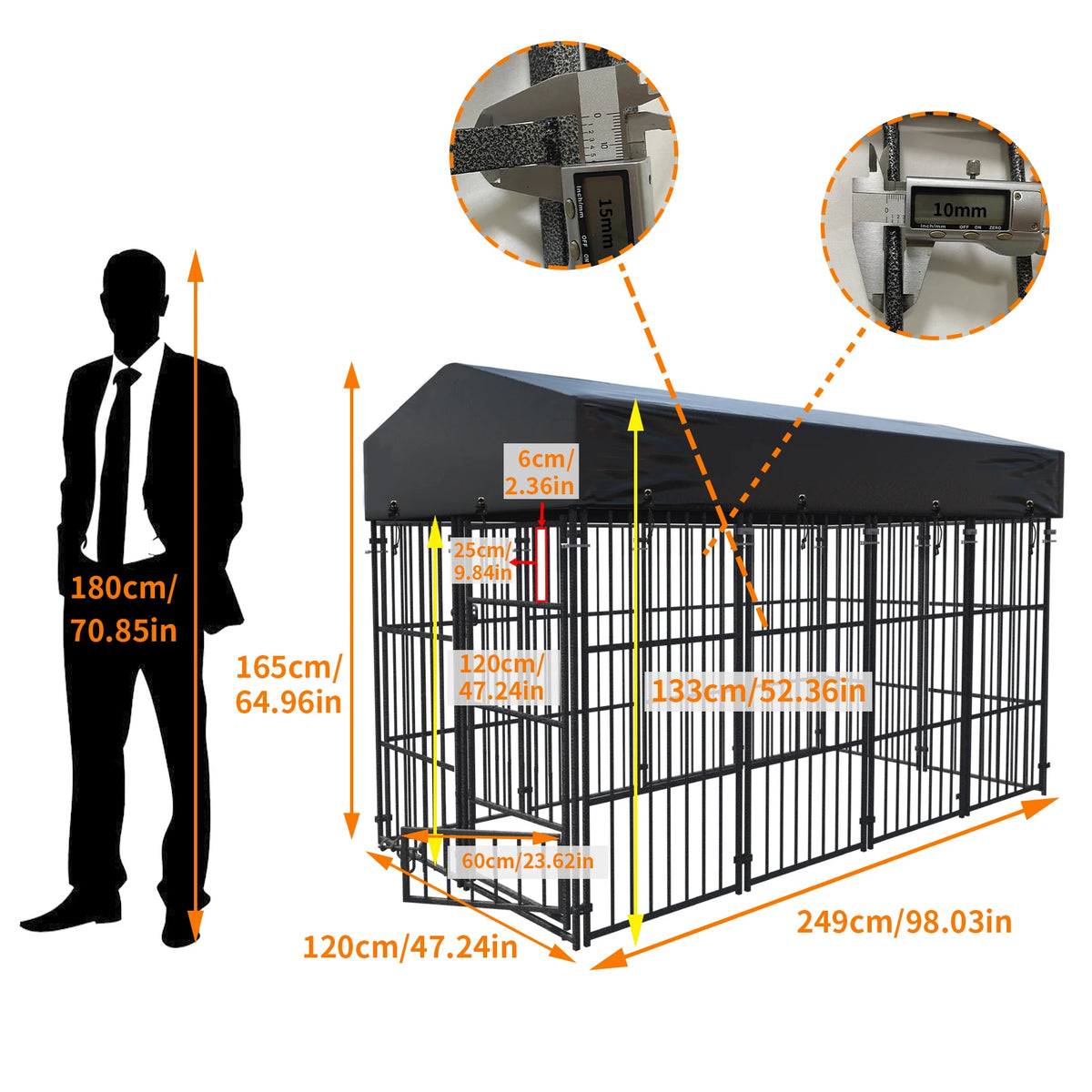Heavy Duty Metal Dog Kennel With Protective Roof For Pets