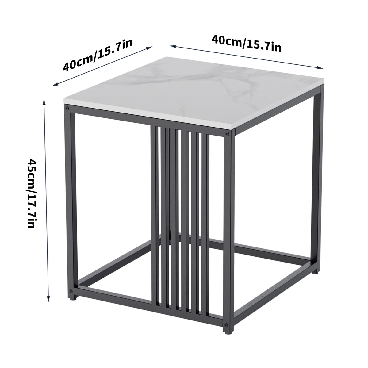 Modern Square Side Table With Metal Frame And Marble Top