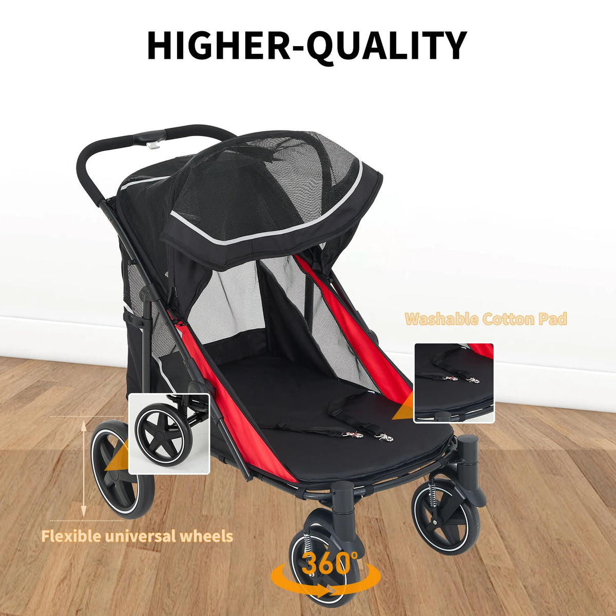 Foldable Dog Stroller With Adjustable Canopy And Ventilated Design