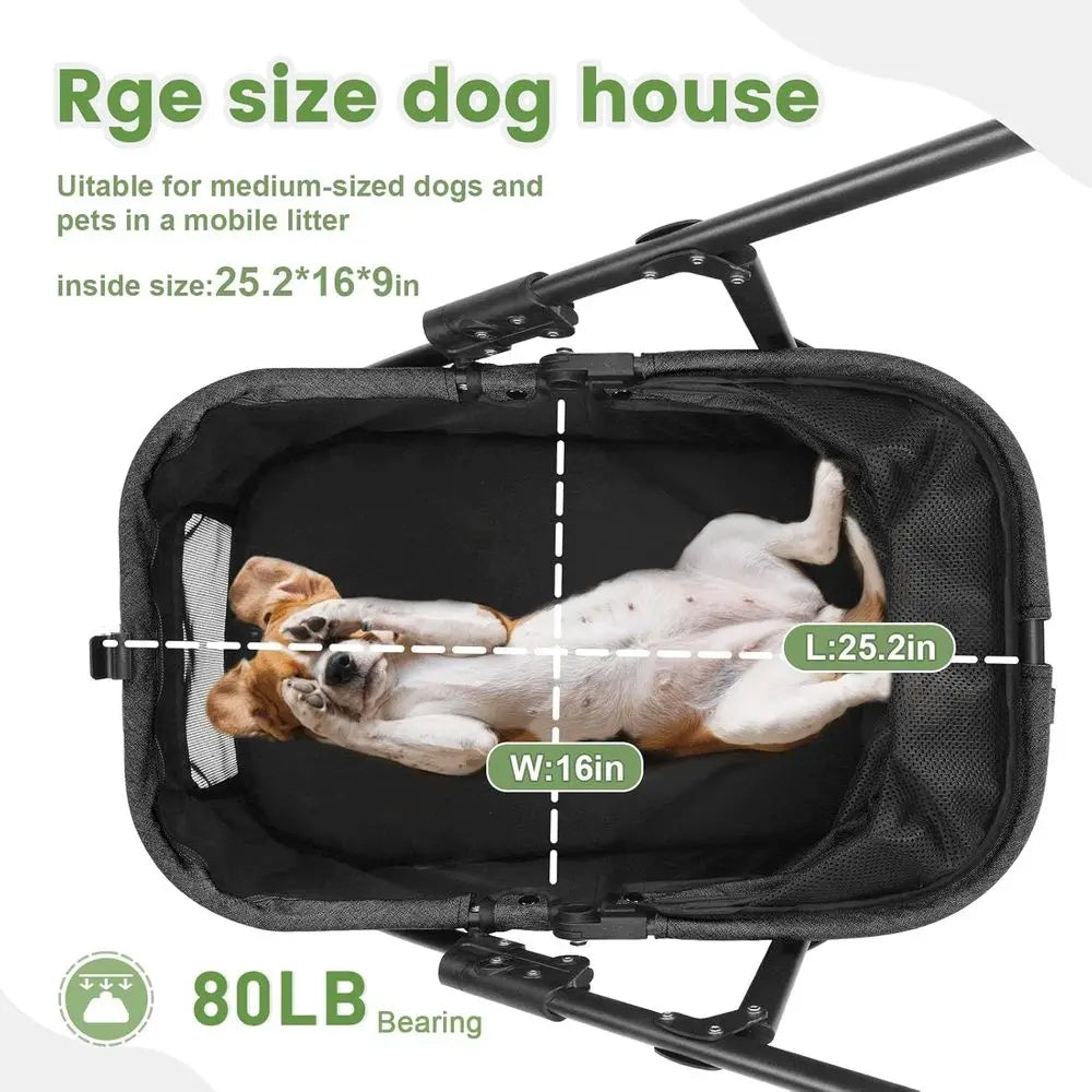 Double Capacity Foldable Pet Stroller With Heavy Duty Wheels