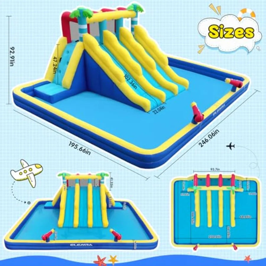 OLOEY Inflatable Water Slide With Climbing Wall And Pool