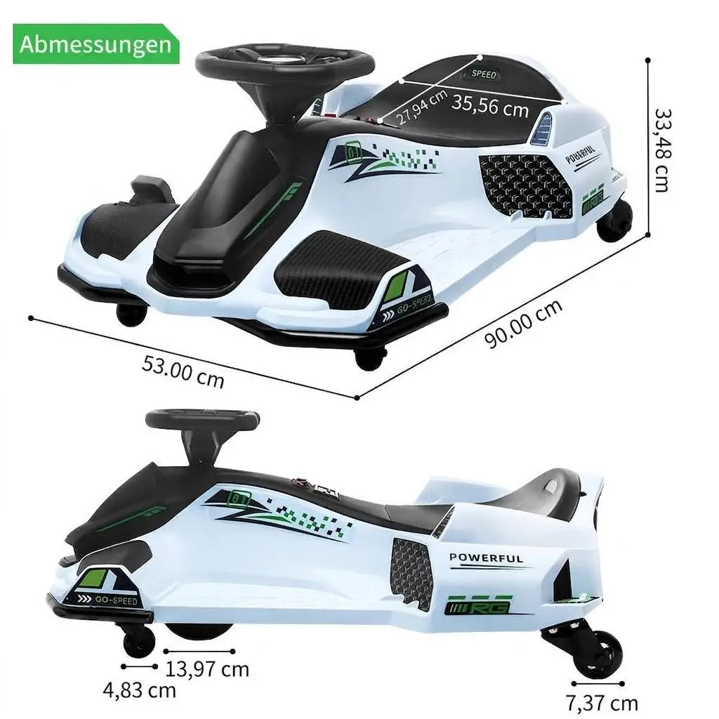 24V Kids Electric Drift Go Kart Ride-On - 180W Brushless Motor, 7Ah Battery, High/Low Adjustable Speed, 5 Wheels, LED Lights, Music, Low Battery Alarm