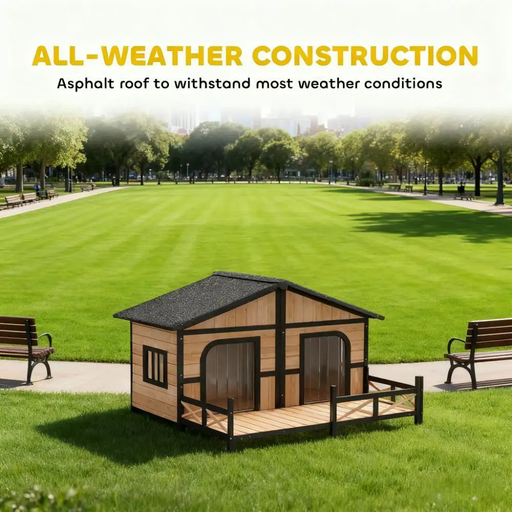Elevated Wooden Dog House With Weatherproof Porch And Openable Roof