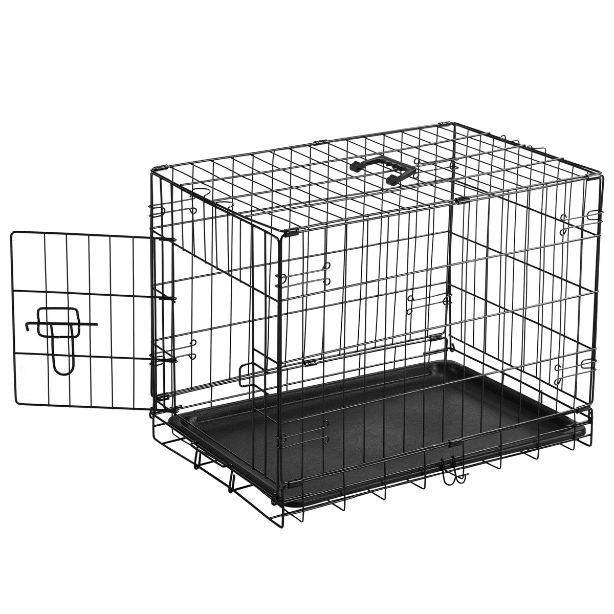 JHK Folding Metal Wire Dog Kennel With Plastic Pan