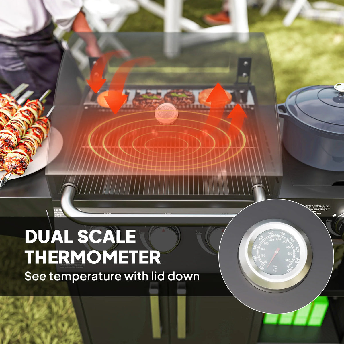 Outsunny 3 Burner Gas Grill With Side Burner And Shelves