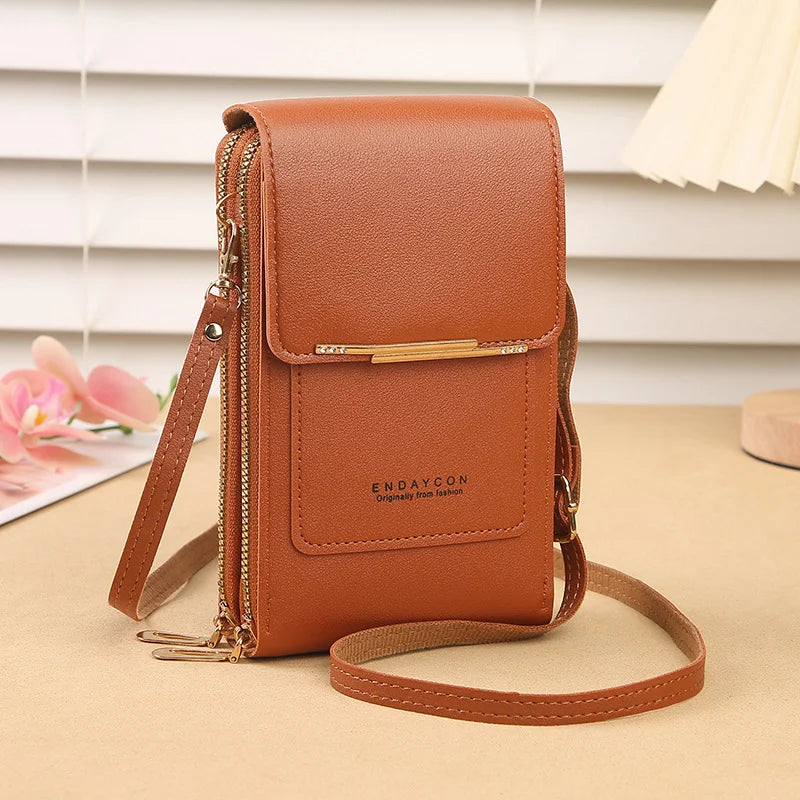Touch Screen Cell Phone Crossbody Purse With Soft Leather Finish