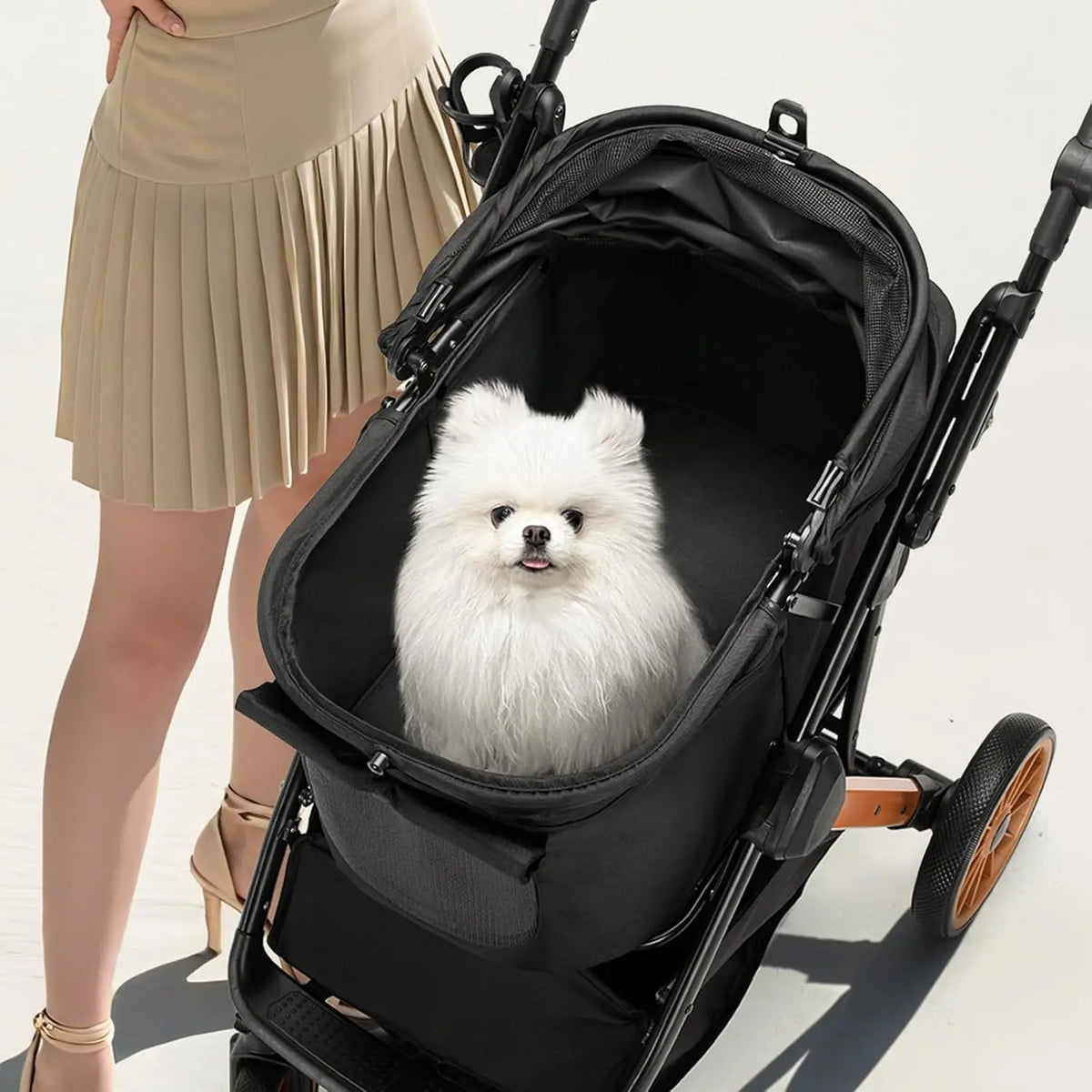 Foldable Aluminum Pet Stroller Featuring Adjustable Handles