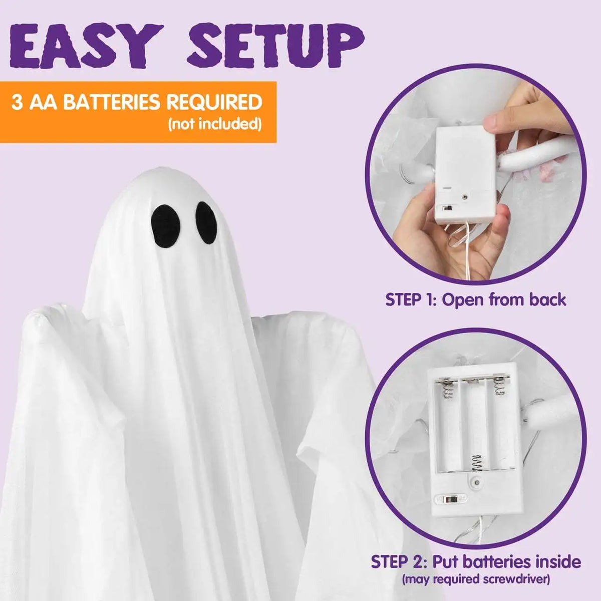47 inch Halloween Decorations Outdoor Hanging Ghost Light up White Ghosts with Spooky Warm White LED Light, Halloween Outdoor Yard Porch Decorations, Haunted House Decorations