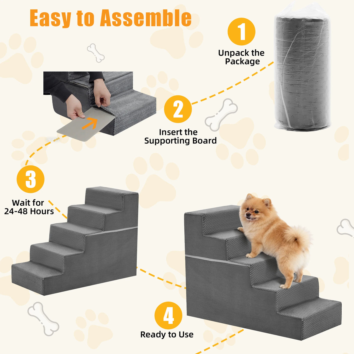 JHK Padded Foam Dog Stair Ramp With Non Slip Design