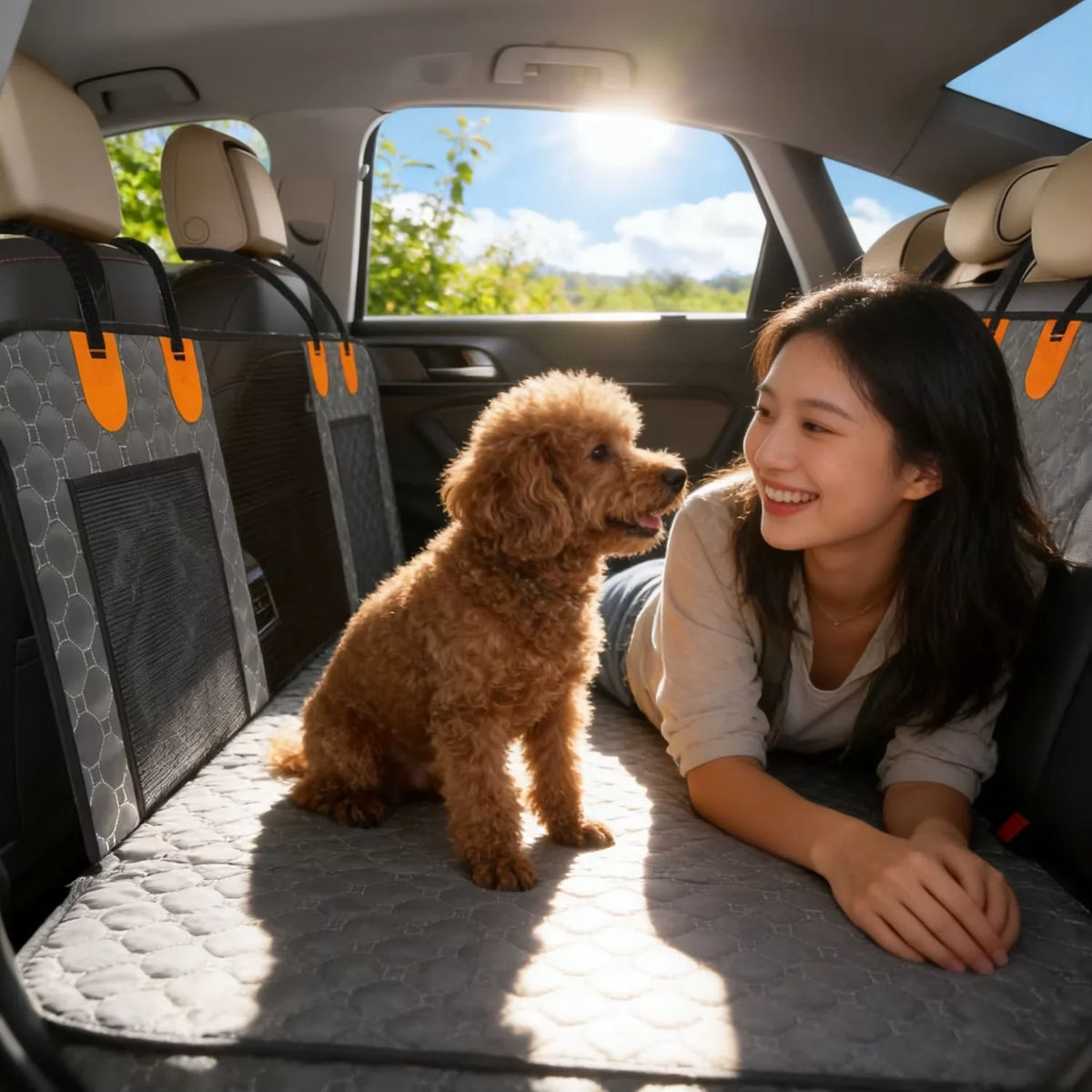 BINGOPAW Waterproof Dog Car Backseat Cover With Side Storage Pockets