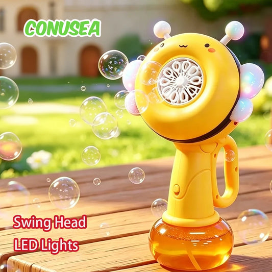 Electric Bubble Gun Blower Cartoon Bee Machine Automatic Soap Bubbles Blowing Handheld One Key Bubble Maker Toy for Kids Gifts