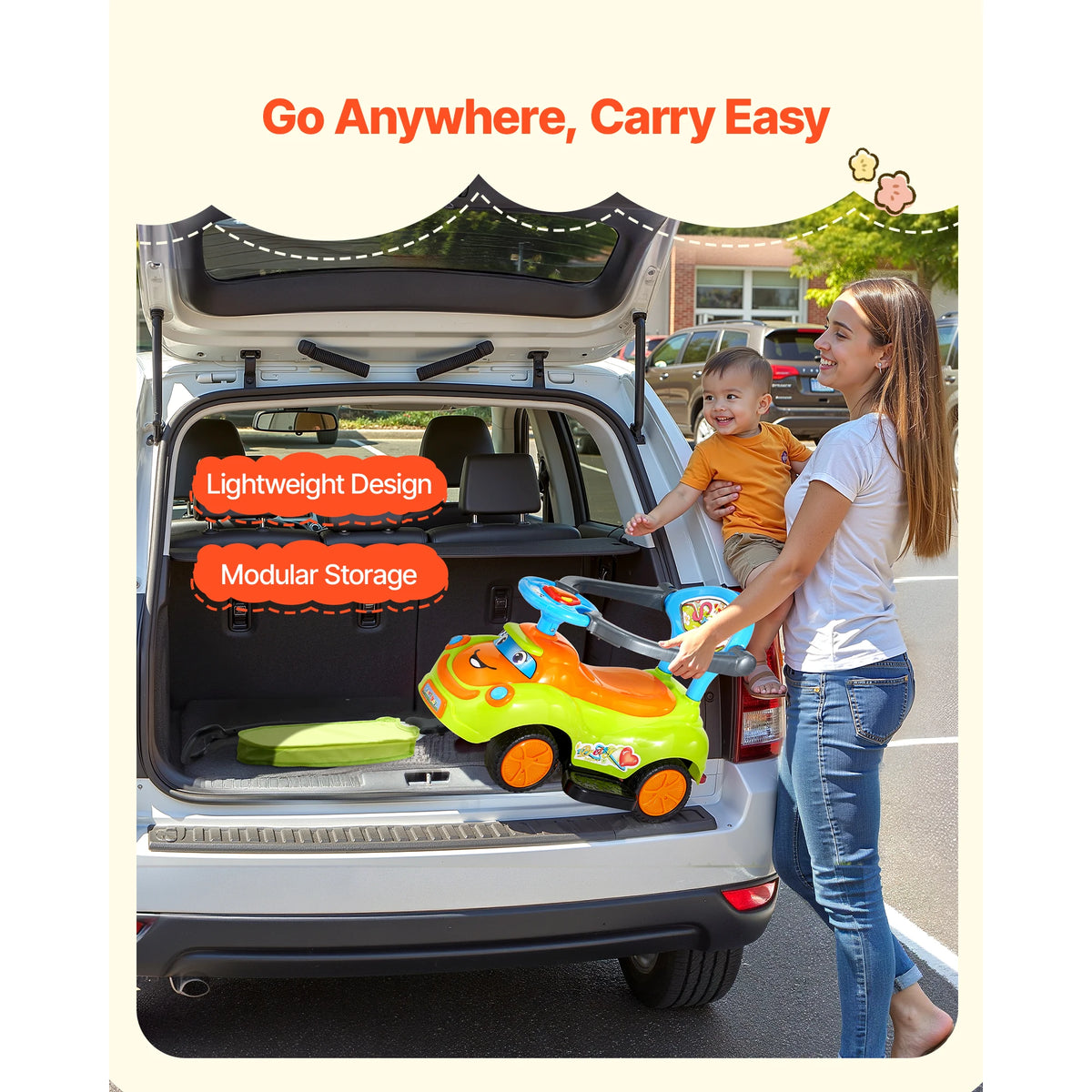SucceBuy Ride On Push Car Push Car for Toddler Around Buggy with Guardrails 55 lbs Load Capacity for Boys Girls