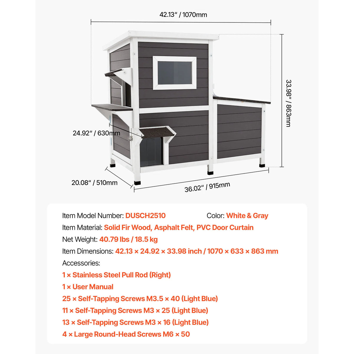 SucceBuy Heated Outdoor Wooden Cat House With Heating Pad