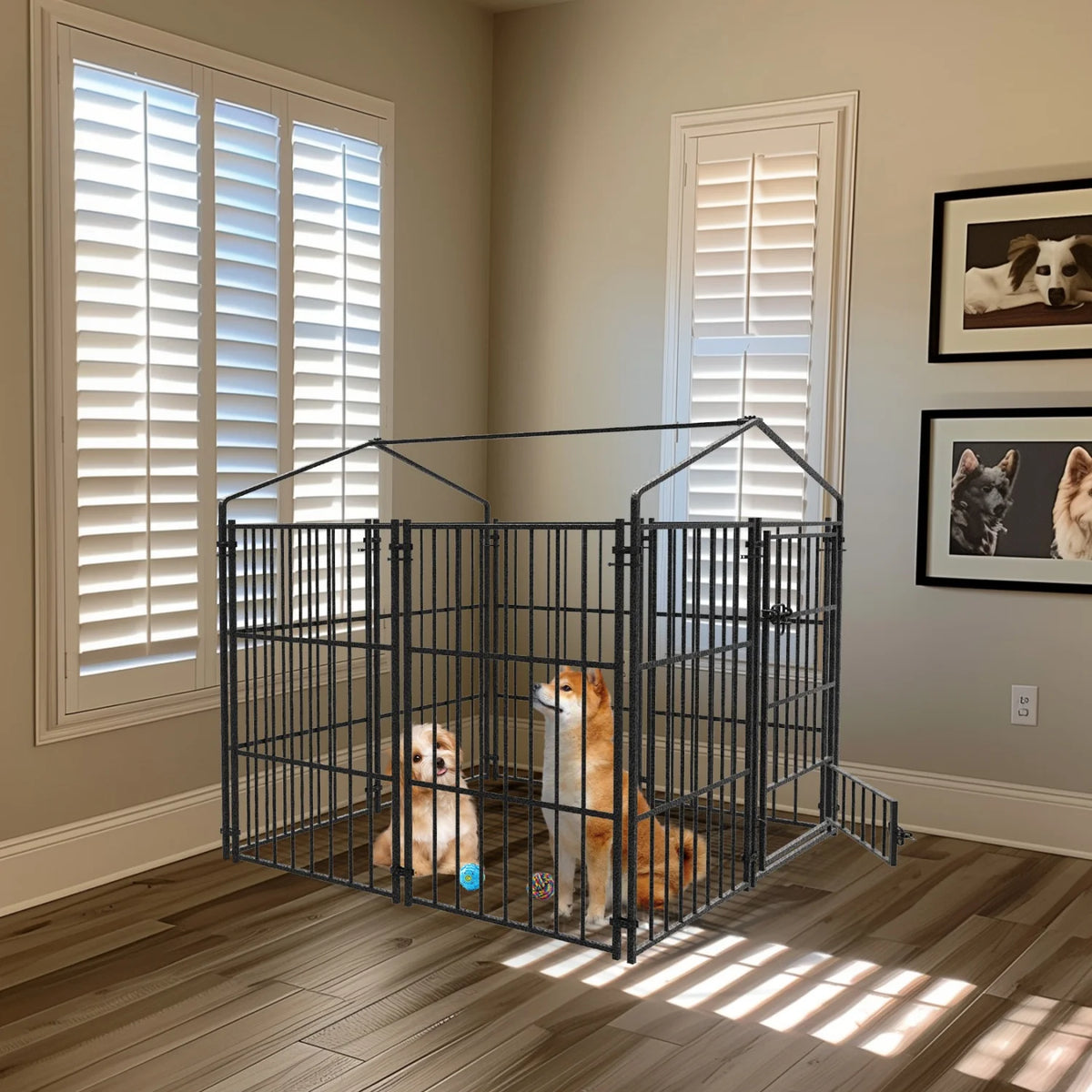 Heavy Duty Metal Dog Kennel With Protective Roof For Pets