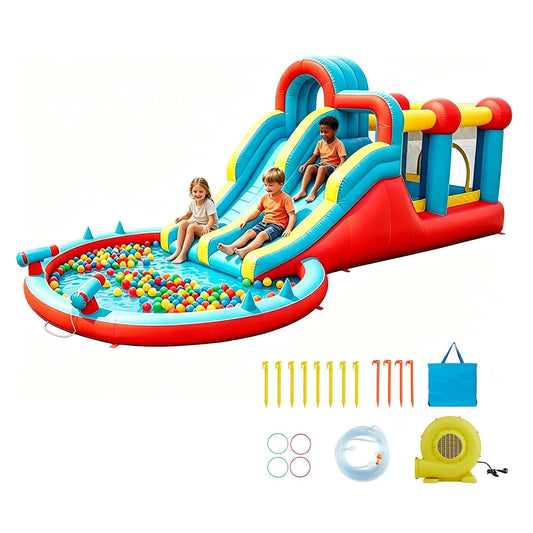 HiMISS Inflatable Water Slide Park Dual Slides And Splash Pool