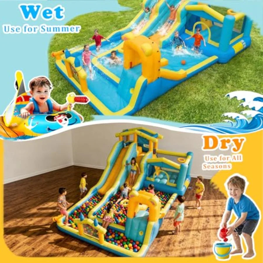 OLOEY Inflatable Water Slide With Climbing Wall And Splash Pools